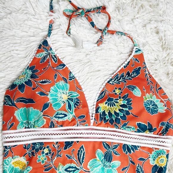 Ann Taylor Loft Swim Orange Floral One Piece Swimsuit with Tassels Size 4 NWT - Picture 9 of 12